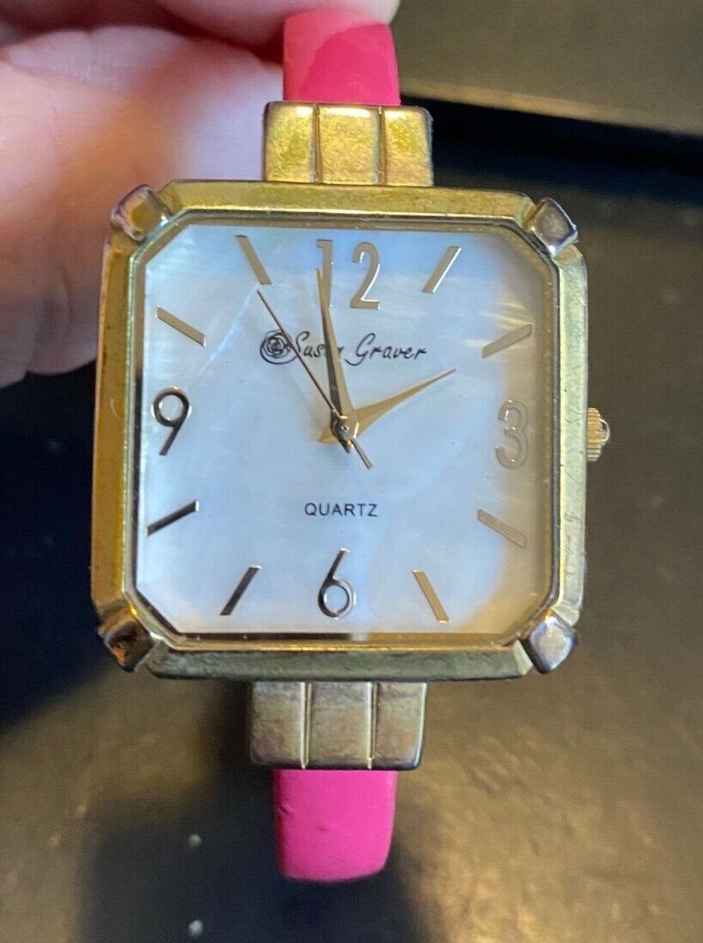 VTG Women's Gold Tone Sara Graver Watch, Bangle Bracelet with MOP Face